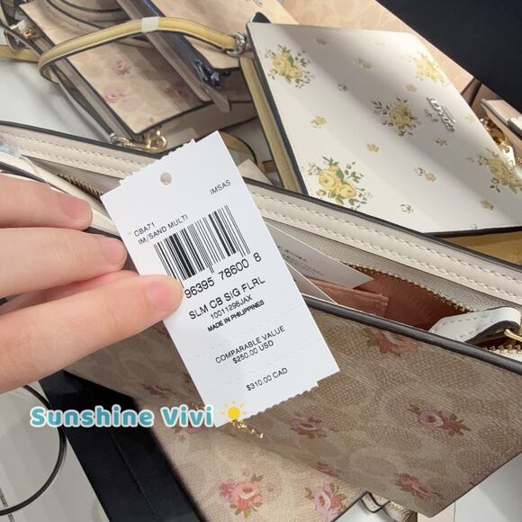 NWT COACH Slim Signature Canvas Crossbody Bag with Floral CBA71 - Picture 4 of 9